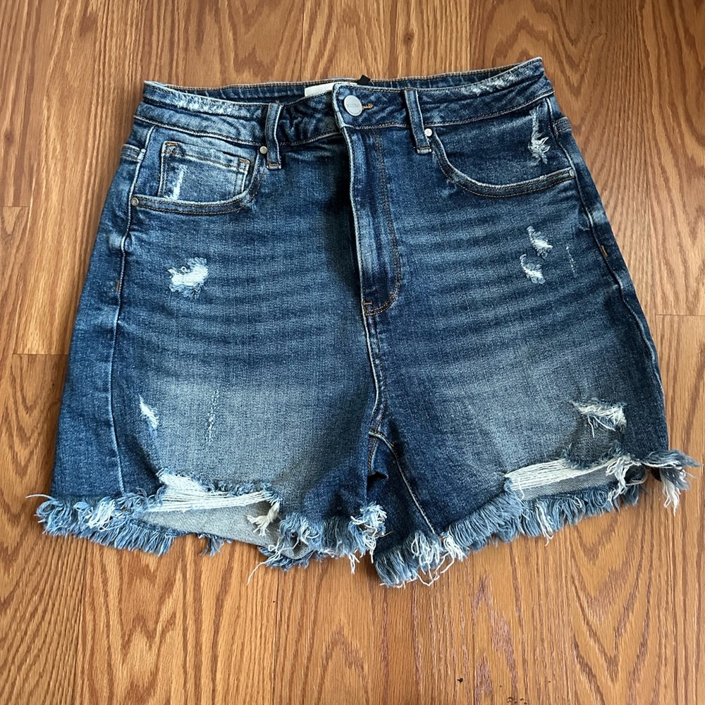 Womens Risen Distressed Denim Shorts
